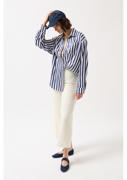 Çizgili Saten Lacivert Gömlek fiyatları