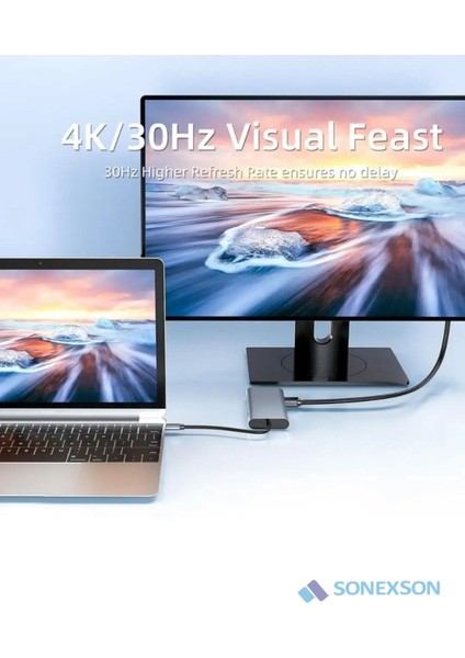 11 In 1 Type-C To USB Hub Port Uyumlu Adaptör Hdmı 4x USB Lan VGA Sd Card Çevirici Çoklayıcı