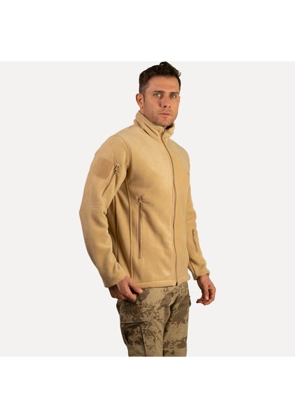 Bej Renk 5 Cepli Polar Ceket, Rahat ve Esnek Polar Mont