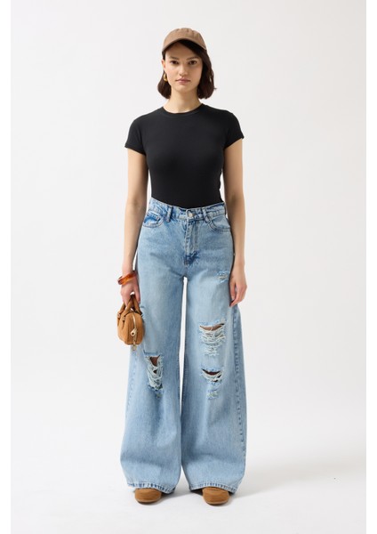Likralı Basic Siyah T-Shirt