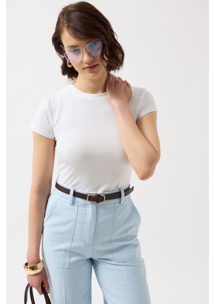 Likralı Basic Beyaz T-Shirt
