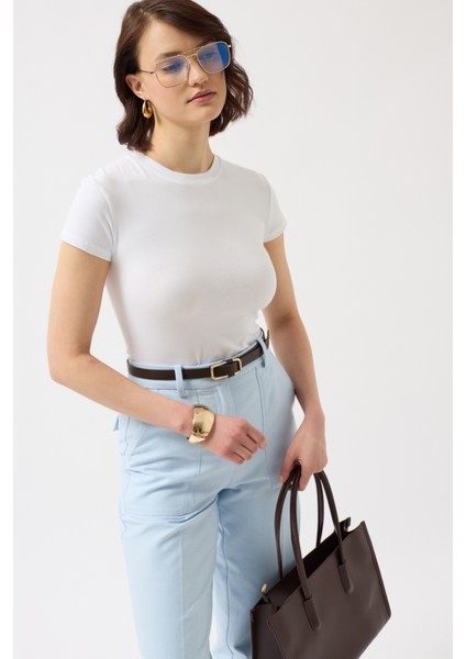 Likralı Basic Beyaz T-Shirt fırsatları