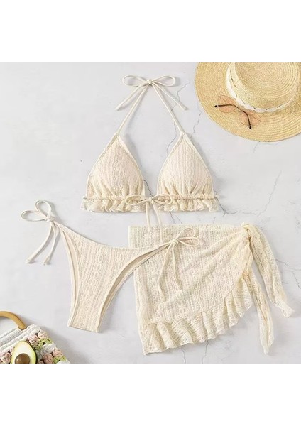 Üç Parçalı Gazlı Etek Mayo Bikini Halter Mayo (Yurt Dışından)