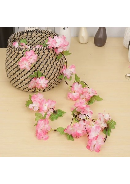 Pembe 230 cm Pembe Kiraz Çiçeği Ipek Yapay Asma Sakura Asılı Çiçekler Düğün Duvar Dekorasyonu Için Sahte Yapraklar Çelenk Çelenk (Yurt Dışından)