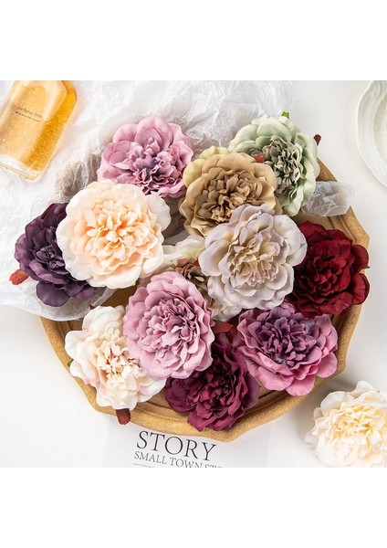Açık Gri 10 Parça 10PC Yapay Çiçekler Ev Dekorasyonu Düğün Bahçe Gül Kemer Şeker Kutusu Kek Malzemesi Ipek Dahlias Sahte Şakayık Noel Çelenk (Yurt Dışından)