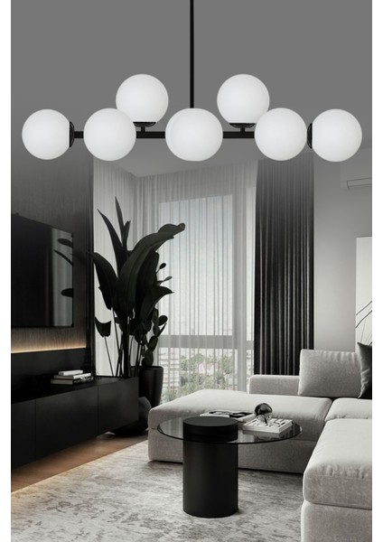 Luxury Modern Tasarım Siyah 10'lü Beyaz Glop Camlı Avize