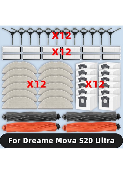 Dreame Mova S20 Ultra / RLM71CE Yedek Parçalar Ana Yan Fırça Hepa Filtre Paspas Pedi Toz Torbaları Aksesuarları (Yurt Dışından)