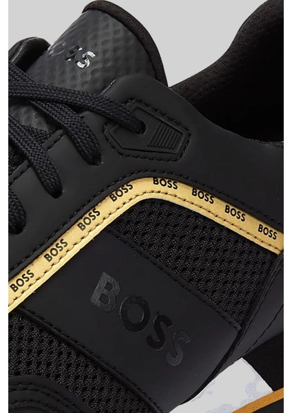 Erkek Logolu Sneaker Parkur Koşu Ayakkabı Siyah