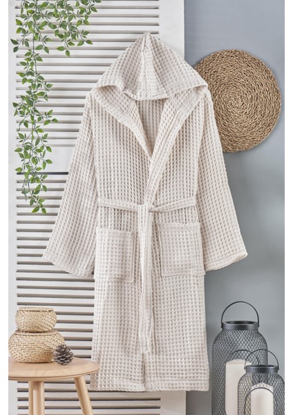 Unisex Petek Desenli Pike Bornoz - Pamuk, Yumuşak ve Doğal Bornoz