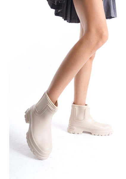MBTB2026-BJ Kadın Yanları Elastik Bej Kısa Yağmur Botu modelleri