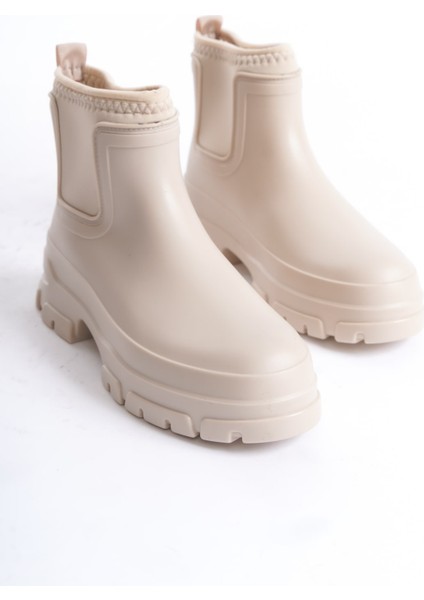 MBTB2026-BJ Kadın Yanları Elastik Bej Kısa Yağmur Botu fırsatları