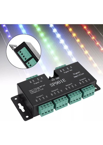 Rgb Sinyal Amplifikatörü Tekrarlayıcı Adreslenebilir Programlanabilir LED Şerit SP901E Piksel Kontrol Cihazı