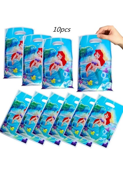 Hediye Çantası 10 Adet Disney Denizkızı Prenses Parti Malzemeleri Dekorasyon Balon Çocuk Oyuncakları Bebek Duş Doğum Günü Tek Kullanımlık Bardak Plaka Ariel Arka Plan (Yurt Dışından)