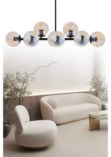 Luxury Modern Tasarım Siyah 10'lü Bal Glop Camlı Avize