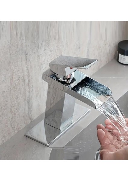 Lavabo Bataryası Mat Siyah / Krom / Inox / Mat Gold Şelale Kare Gövde Eğimli Havza Banyo Armatür Çift Giriş Lüks Ergonamik
