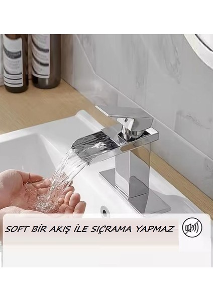 Lavabo Bataryası Mat Siyah / Krom / Inox / Mat Gold Şelale Kare Gövde Eğimli Havza Banyo Armatür Çift Giriş Lüks Ergonamik fiyatları