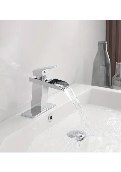 Lavabo Bataryası Mat Siyah / Krom / Inox / Mat Gold Şelale Kare Gövde Eğimli Havza Banyo Armatür Çift Giriş Lüks Ergonamik fırsatları