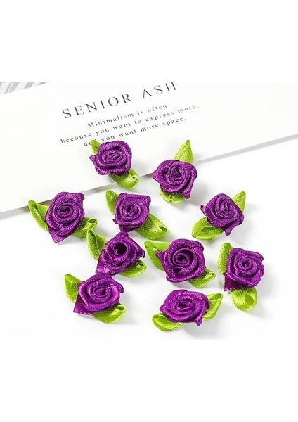 Mor 50 Adet 50/100 Adet 2 cm Mini Şerit Güller Yaprak Saten Gül Tomurcukları Kumaş Çiçekler Dıy Düğün Zanaat Malzemeleri Şerit Yay-Düğüm Süslemeleri (Yurt Dışından)