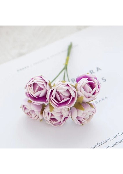 Mor 6 Parça 6/18 Adet Yapay Çiçekler Köpük Mını Gül Buketi Ev Bahçe Dekorasyon Yeni Yıl Noel Çelenk El Yapımı Festivali Düğün (Yurt Dışından)