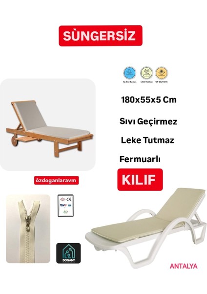 Süngersiz Şezlong Minderi Klıfı Sıvı Geçirmez Fermuarlı 180*55*5 cm