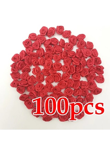 Kırmızı (100 Adet/paket) 10*10MM Mini Taze Pembe Kurdele Çiçekler Küçük Boy Saten Kurdele Yapay Çiçek Zanaat Şenlikli Parti Dekorasyon (Yurt Dışından)