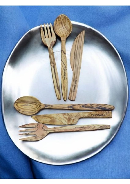 Zeytin Ağacı 6 Parça 2 Kişilik Set Bıçak - Çatal - Kaşık Servis Sofra seti