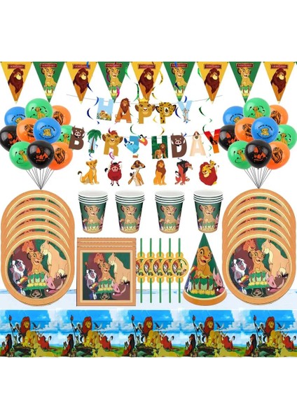 FORK-10PCS Aslan Kral Simba Doğum Günü Partisi Malzemeleri Tek Kullanımlık Sofra Seti Bardak Tabaklar Kek Topper Çocuklar Için Bebek Duş Parti Süslemeleri (Yurt Dışından)