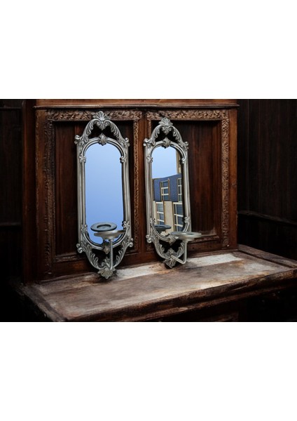 Dekoratif Polyester Ikili Niş Dikdörtgen Aynalı Mumluk Takımı Gold Sade fiyatları