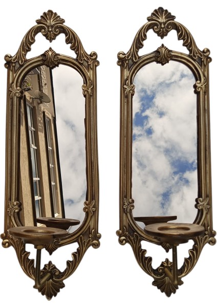 Dekoratif Polyester Ikili Niş Dikdörtgen Aynalı Mumluk Takımı Gold Sade indirimleri