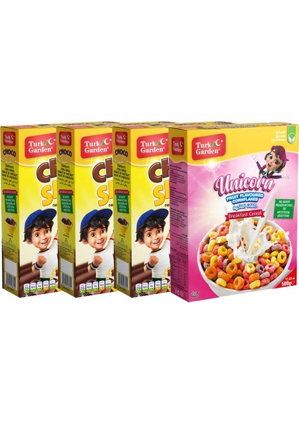 Turk Garden Choco Shells + Unıcorn Mısır Gevreği 500 gr 4'lü Karışık Paket
