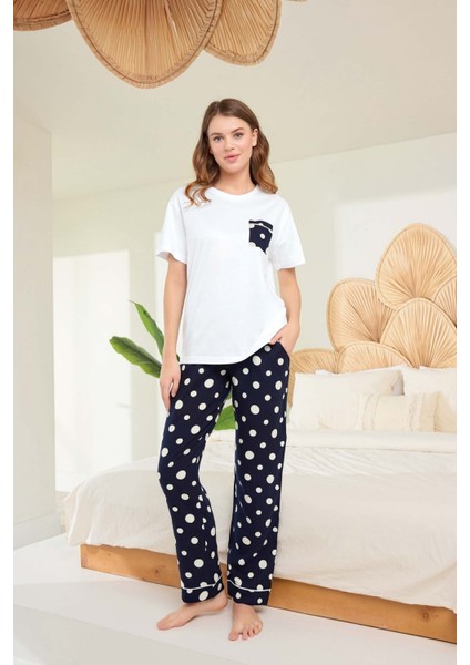 Aydoğan Kadın Beyaz Benekli Viskon Kumaş Pijama Takımı fiyatları