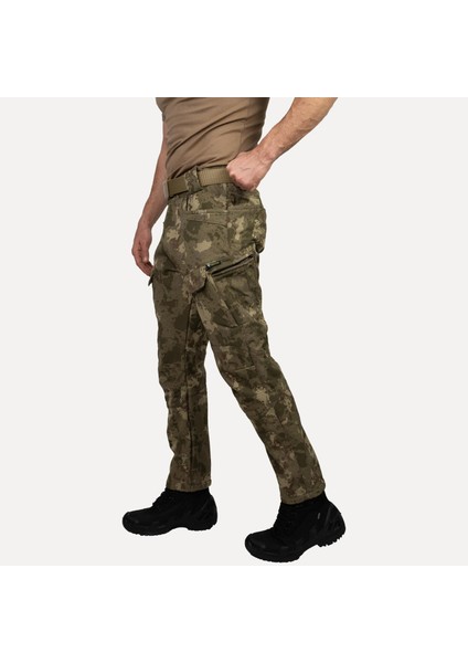 Askeri Kamuflaj Desenli 1062 8 Cepli Softshell Pantolon, İçi Polarlı Softshell Pantolon