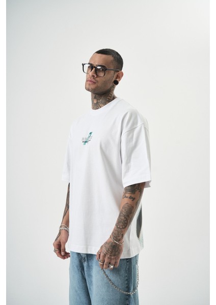 Erkek Res\'cue Baskılı Oversize T-Shirt Beyaz fiyatları