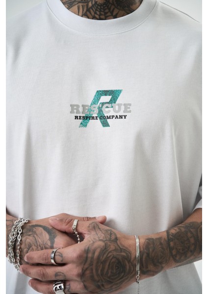 Erkek Res\'cue Baskılı Oversize T-Shirt Beyaz fırsatları