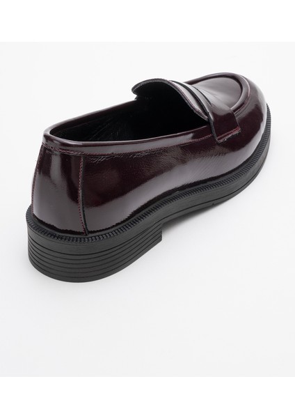 Pline Bordo Rugan Deri Kadın Loafer Ayakkabı