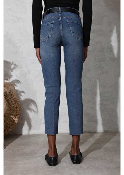 Mavi Yüksek Bel Boyfit Jean