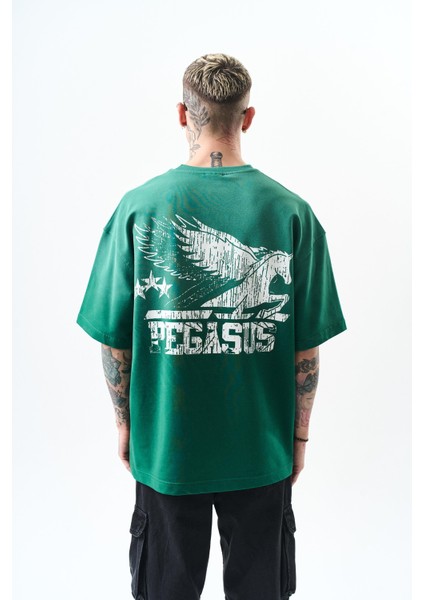 Erkek Pegasus Baskılı Oversize T-Shirt Nefti modelleri