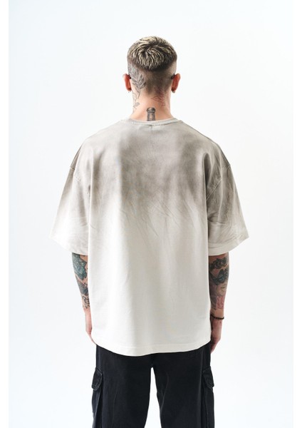 Erkek California Baskılı Oversize T-Shirt Ekru modelleri