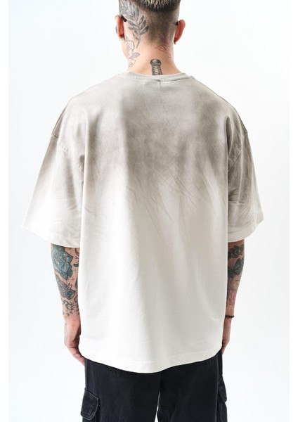 Erkek California Baskılı Oversize T-Shirt Ekru indirimleri