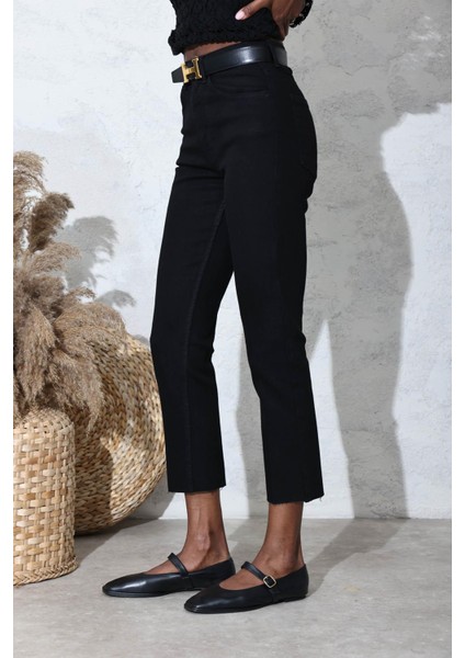 Siyah Yüksek Bel Boyfit Jean