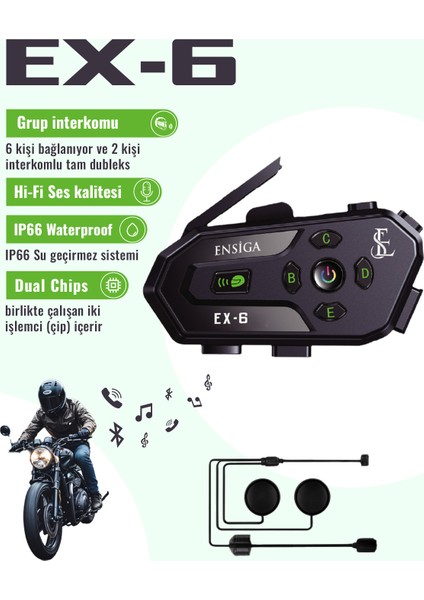 Grup Intercoom 6 Kişi Bağlantılı 2 Kişi Konuşmalı Intercoom Motorcu Kask Kulaklık