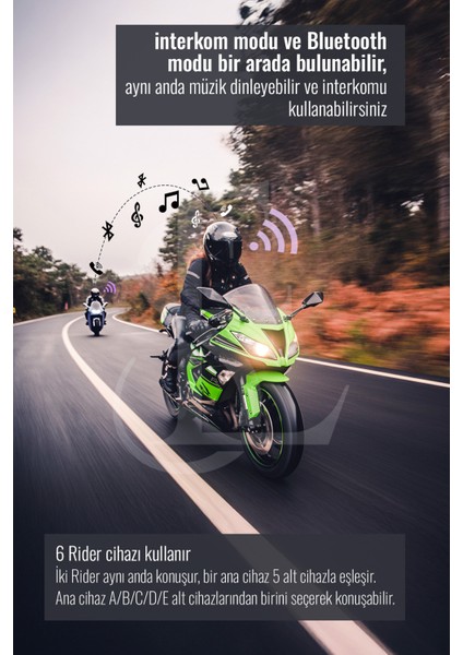 Grup Intercoom 6 Kişi Bağlantılı 2 Kişi Konuşmalı Intercoom Motorcu Kask Kulaklık