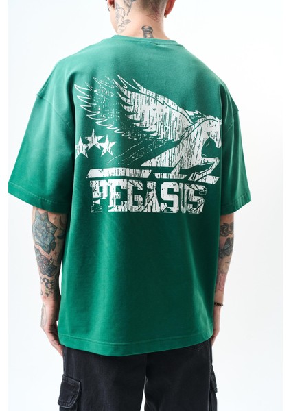 Erkek Pegasus Baskılı Oversize T-Shirt Nefti indirimleri