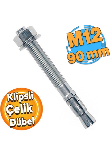 Saplamalı Klipsli Çelik Dübel M12X90 mm Raf Montaj Bağlantı Zemin Monte Tavan Beton Asma Aparat