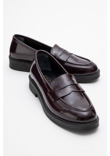Pline Bordo Rugan Deri Kadın Loafer Ayakkabı