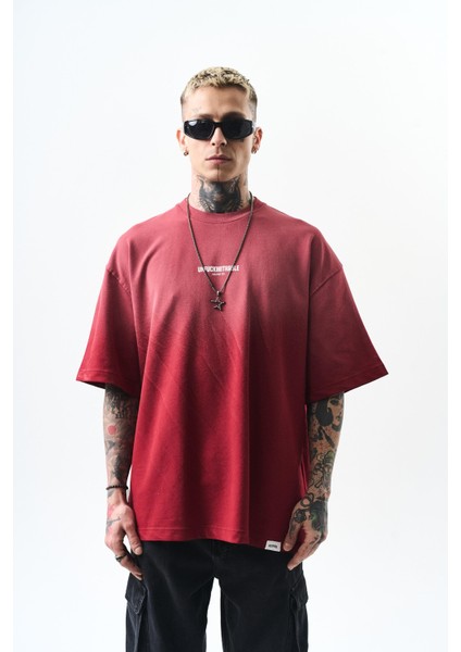 Erkek Unfuckwithable Baskılı Oversize T-Shirt Bordo