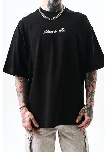 Erkek Destroy Baskılı Oversize T-Shirt Siyah