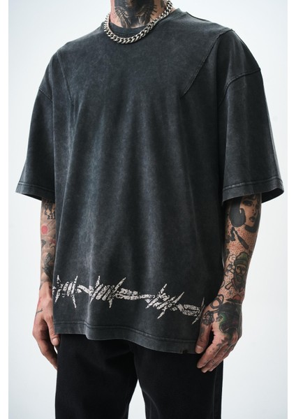 Erkek Hell Baskılı Yıkamalı Oversize T-Shirt Siyah fırsatları