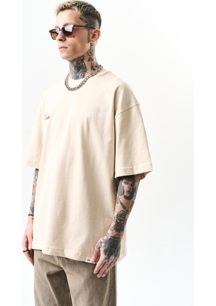 Erkek Godfather Baskılı Oversize T-Shirt Bej fiyatları