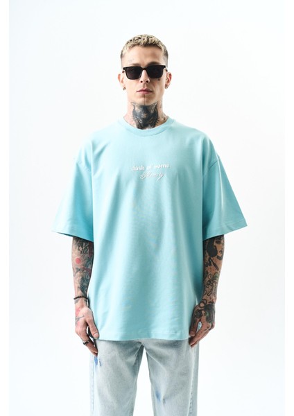Erkek Memory Baskılı Oversize T-Shirt Bebe Mavi